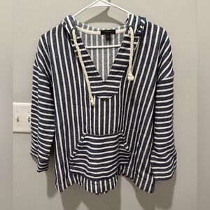 J Crew Navy and White Pullover W/Hood